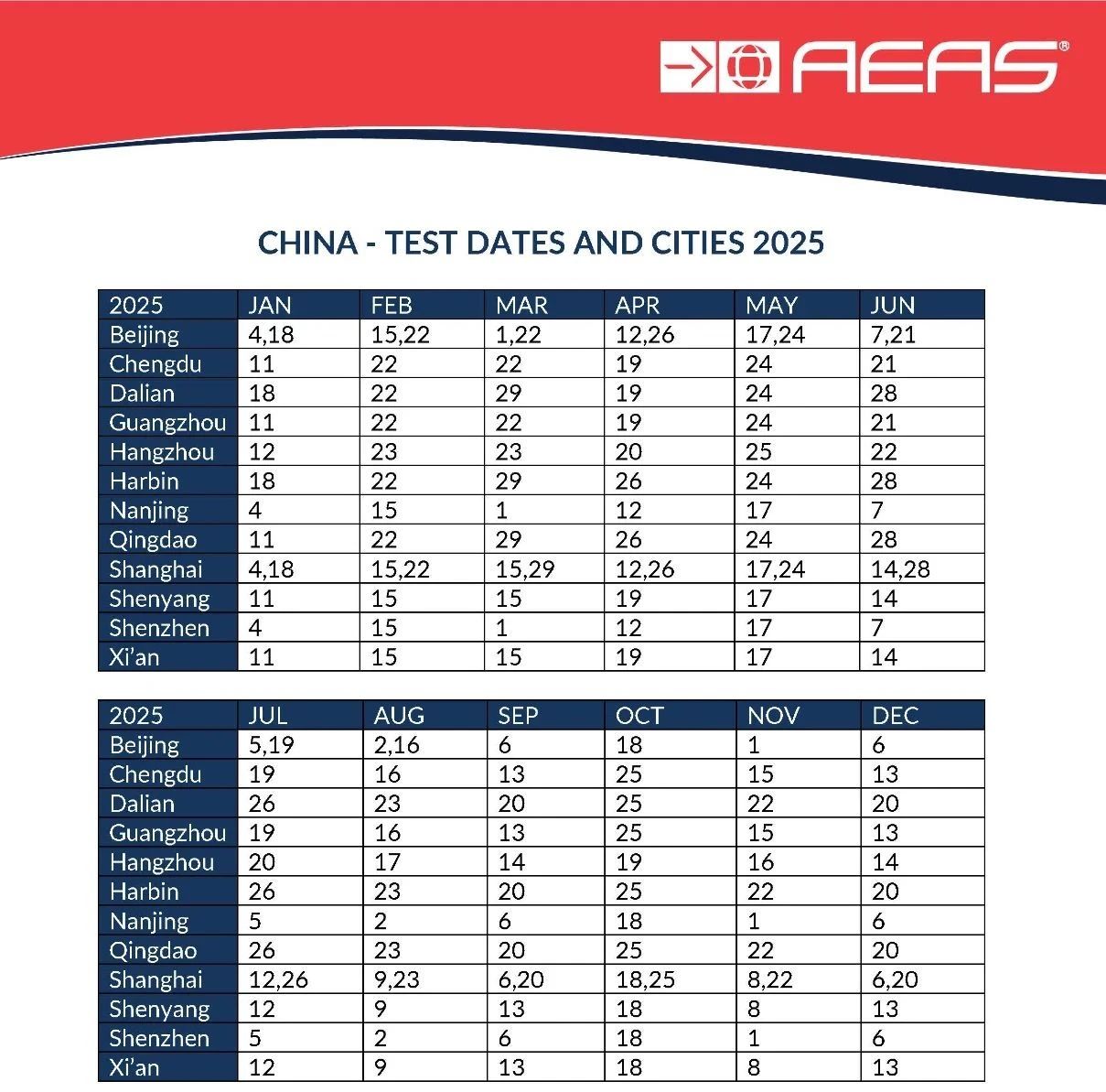  2025年AEAS考试时间