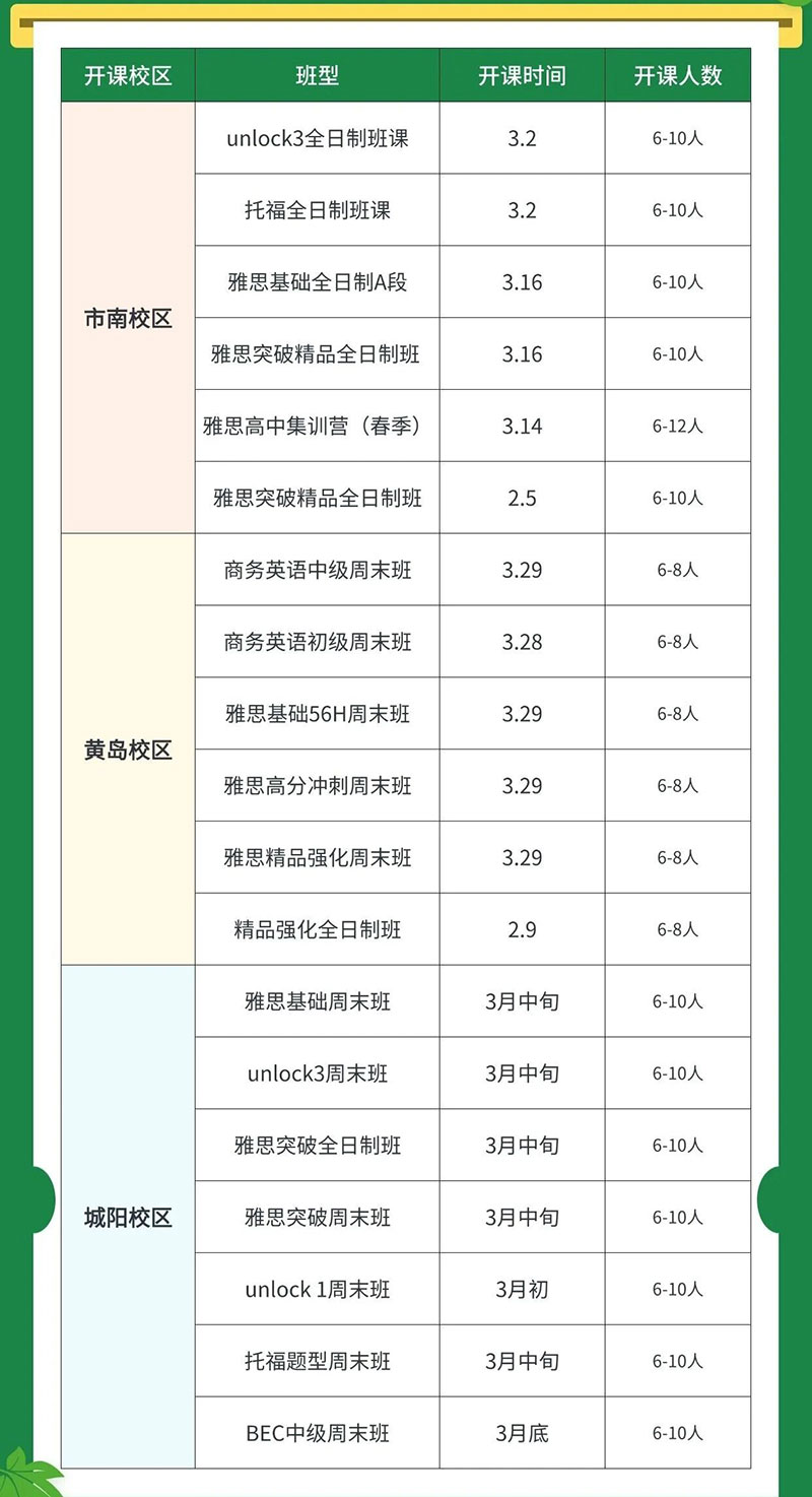 2026年青岛朗阁3月雅思托福开班计划